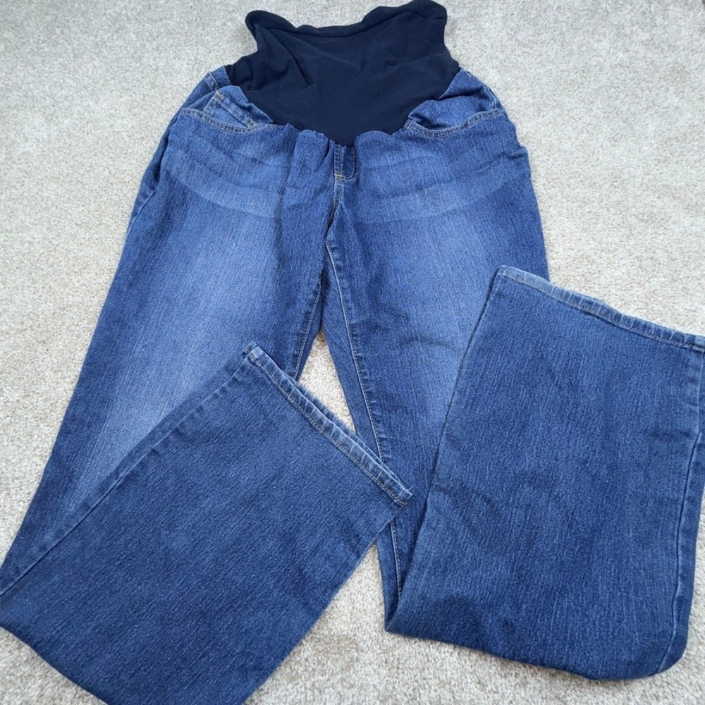 Indigo Blue Maternity Wide Leg Jeans Medium Wash Full Belly Panel Size Large